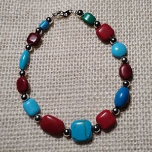 Gemstone turquoise bracelet boho 8 inches